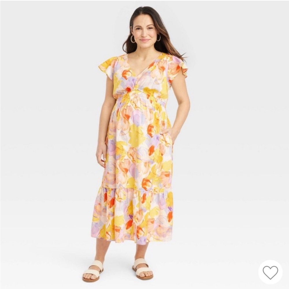 Flutter sleeve dress yellow multi color
